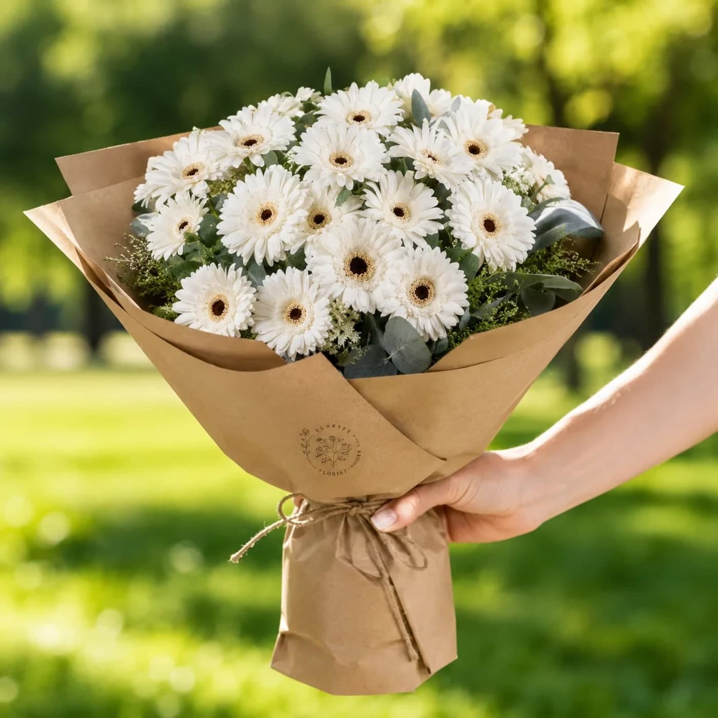 21 Beyaz Gerbera Buketi
