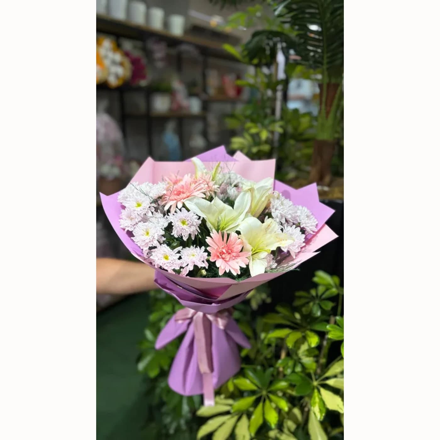Lilyum ve Pembe Gerbera Buketi