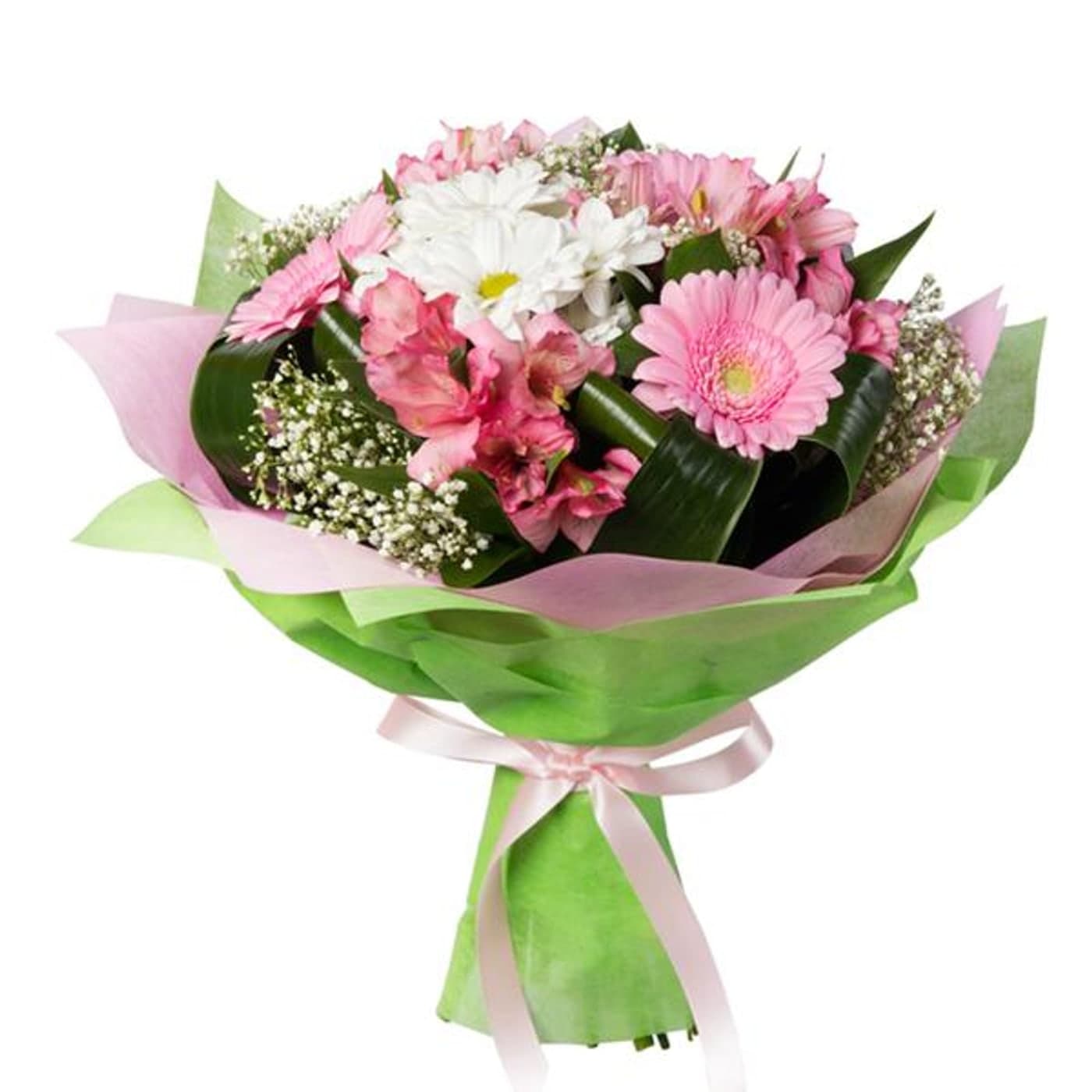 Pembe Gerbera ve Beyaz krizantem