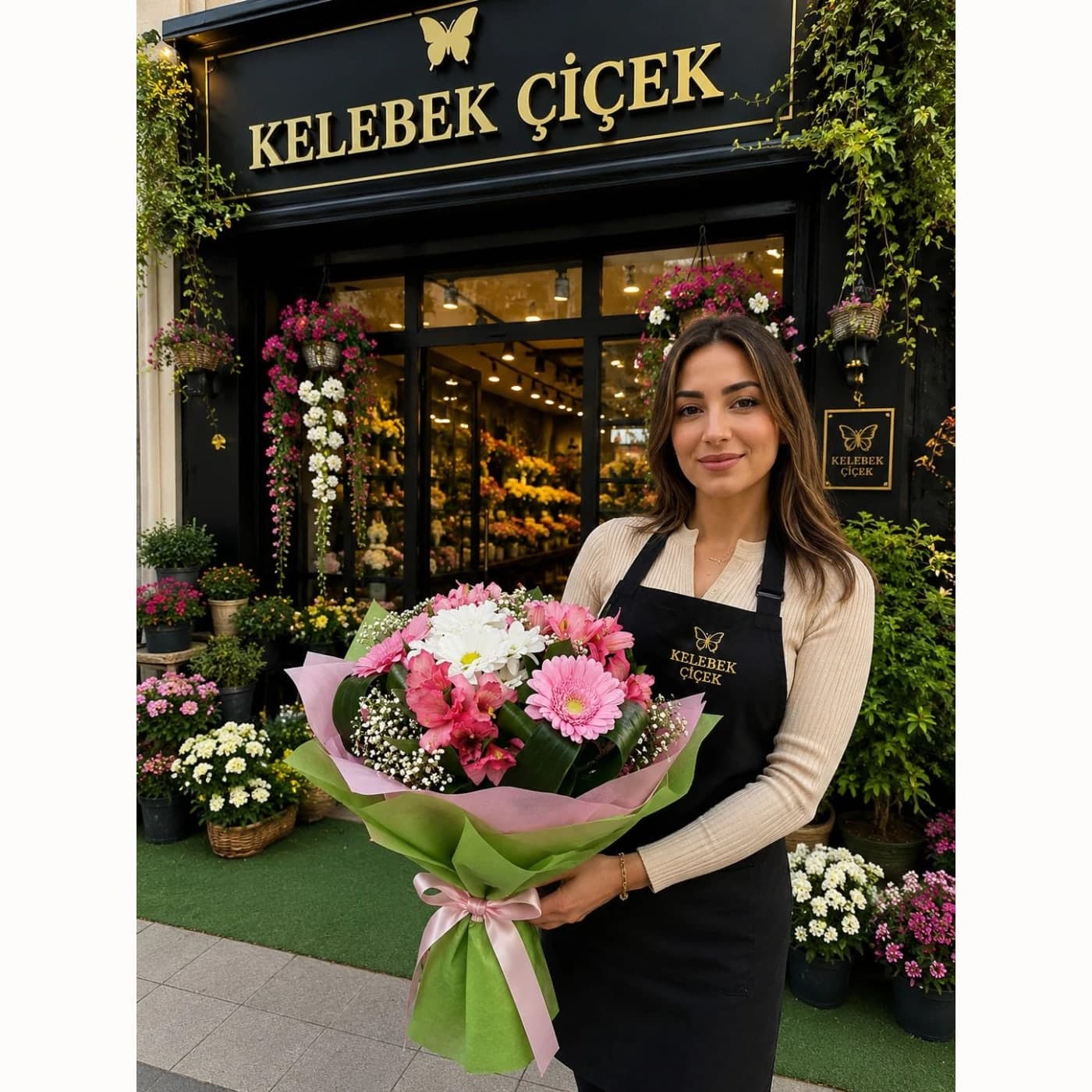 Pembe Gerbera ve Mor Krizantem Buketi