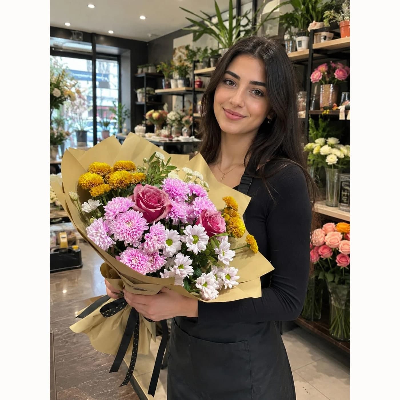 Pembe Gül ve Beyaz papatya bembe papatya Buketi | Kepez Çiçek