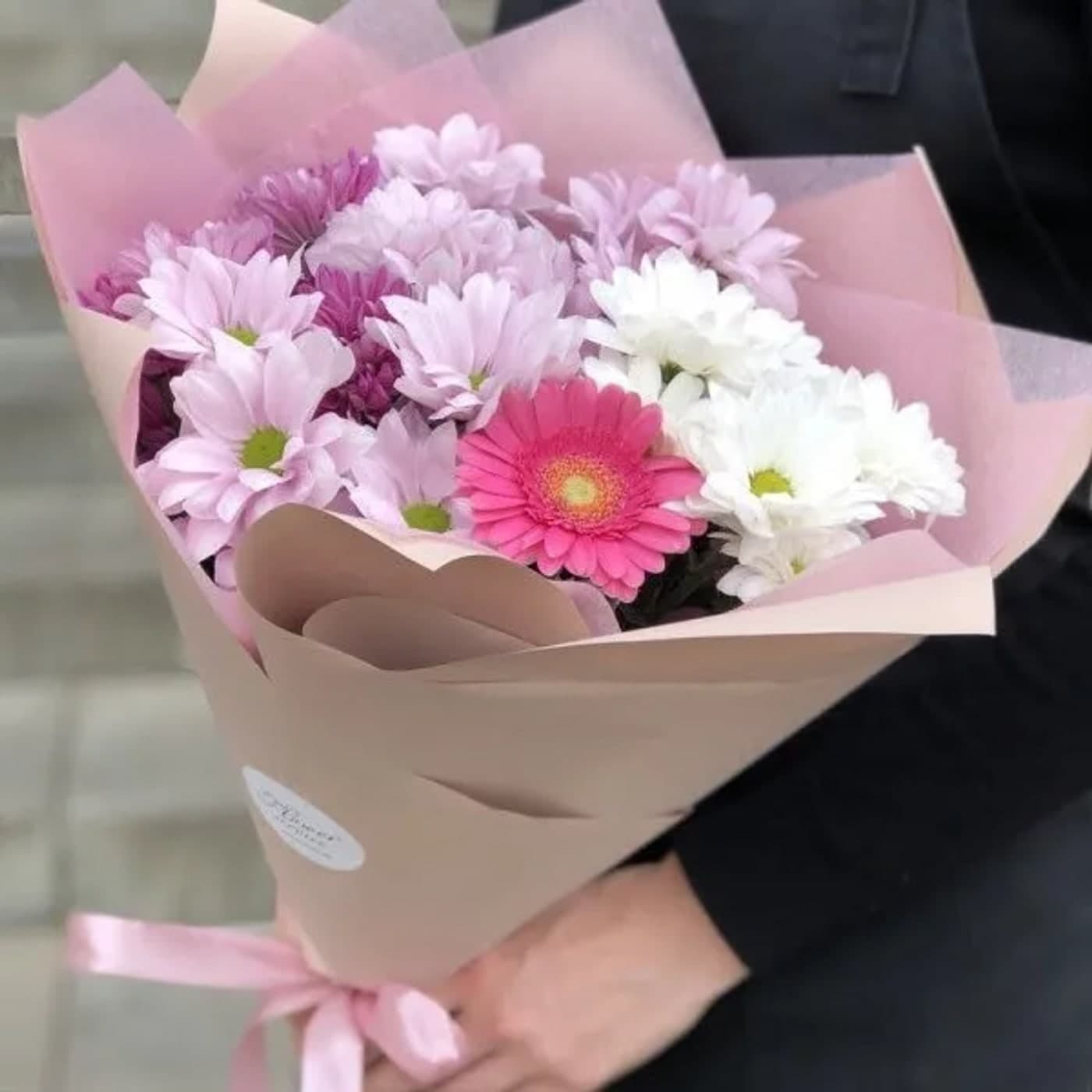 Pembe Krizantem ve Gerbera Buketi