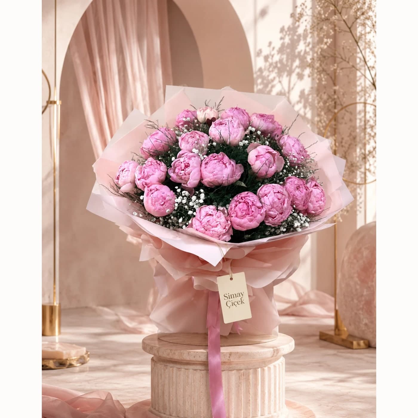 21 Adet Pembe Şakayık Premium Buket